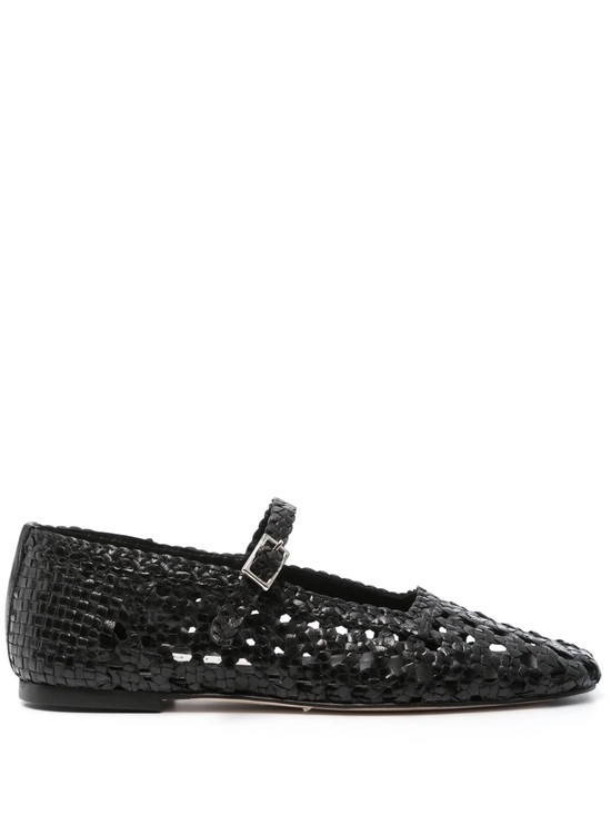 Miista Shoes - Miista Black Woven Mary Jane Flats with Buckle Strap